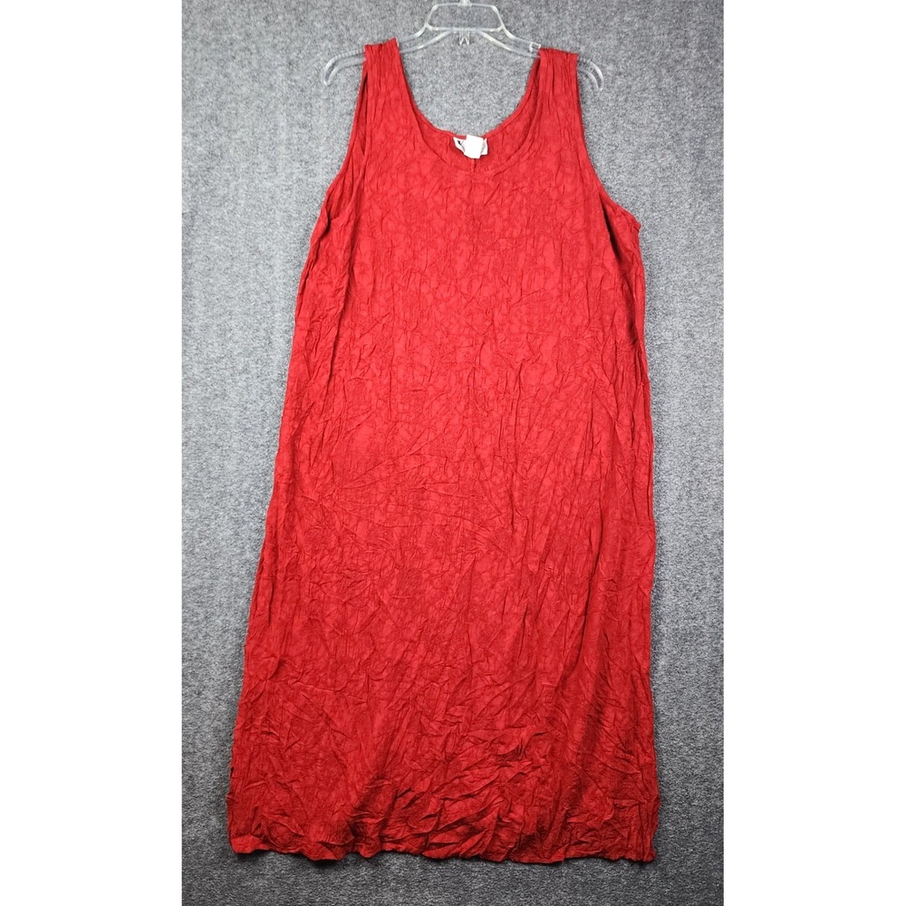 KSL Karin Stevens Dress Womens 24W Red Crinkle Rayon Sleeveless Midi Side Slit‎
